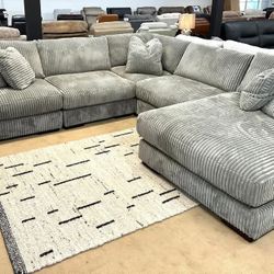 LH👉 Contemporary Gray Fluffy Corduroy Oversized Sectional Couch 