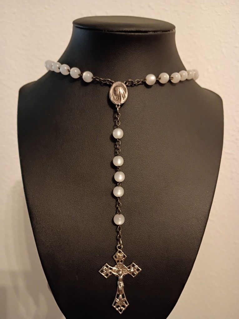 AP 925 Sterling Silver Moonglow Bead Rosary