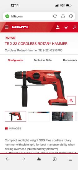 Hilti TE 2-A22 Cordless Rotary Hammer