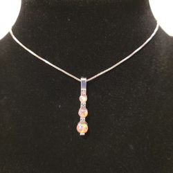 Sterling Silver FAB 925 Orange Opal Stones Three Tier Drop Pendant Necklace 16" F12