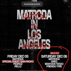 MATRODA AT GRAND PARK SOLD OUT (12/6 SATURDAY) 