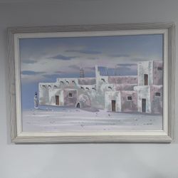 Original Southwest Adobe Painting – Signed K. Mescal – Framed (48” x 24”) 