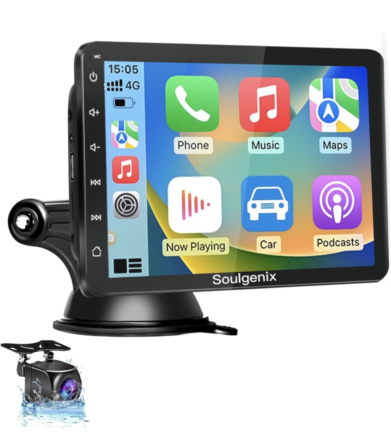 Soulgenix Wireless Apple Carplay Screen with Backup Camera,7'' Car Touch Screen