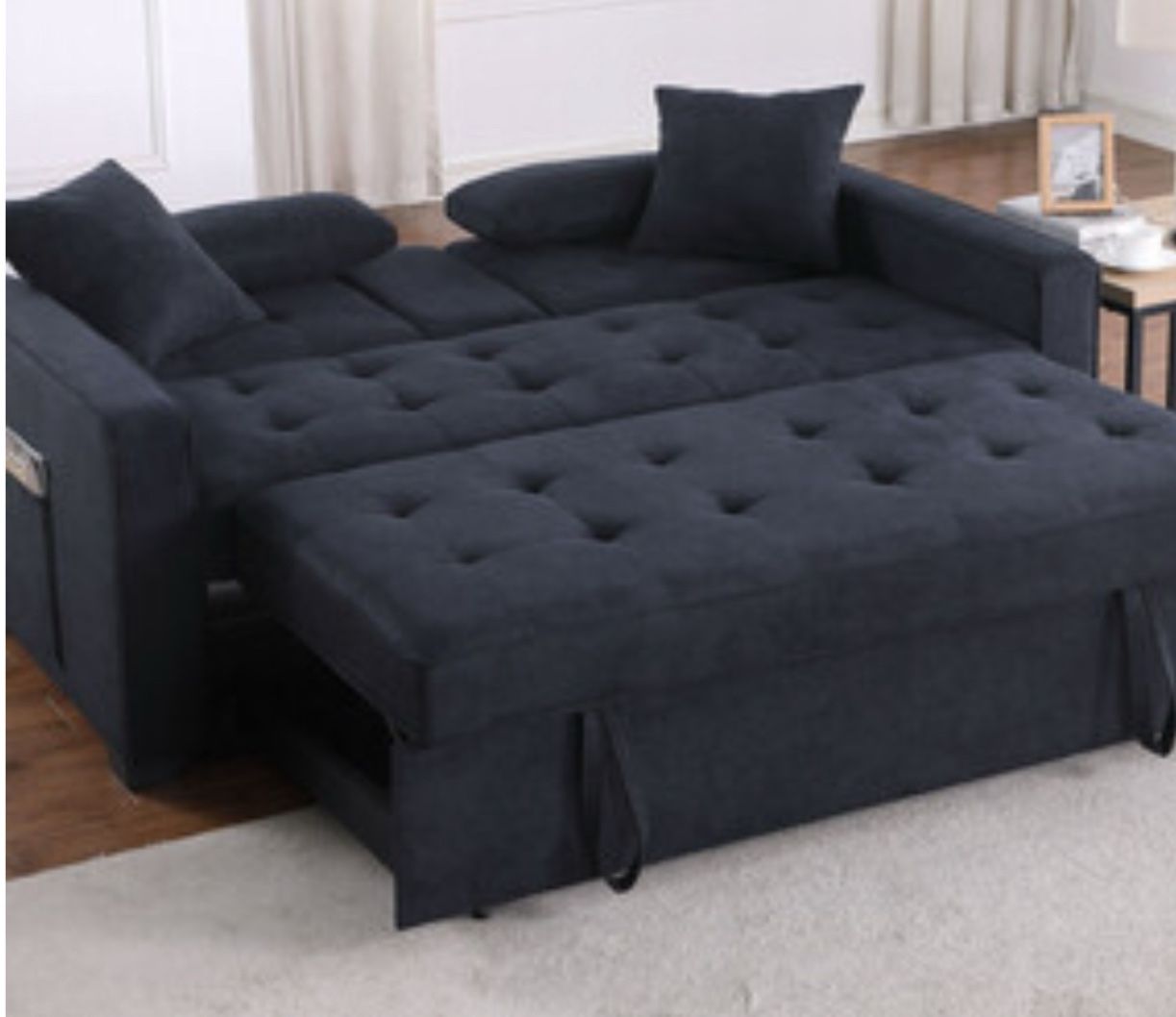 70"W Dark Gray Woven Fabric Convertible Sleeper Loveseat with Dropdown Console, Cup Holders, Charging Ports, Pocket, and Pocket Coil Seating