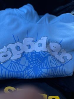 Sp5der Blue Hoodie with Spider Web Graphic