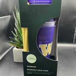 Starbucks 2022 University of Washington Huskies 5 Cups Lids Straws New Reusable