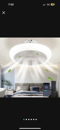 Blade less Ceiling Fan,Reversible Ceiling Fan with Lights Remote Control, 18" Ceiling Fans with Lights with 6 Level Wind Speed, Enclosed Ceiling Fan w