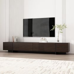 TV Stand, Modern TV Media Console Table with 4 Drawers, Flip Doors, for Living Room, Dark Brown and Black, 15.7”D x 95.7”W x 15”H