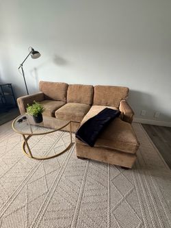 Gold Brown Sofa Couch Reversible Chaise