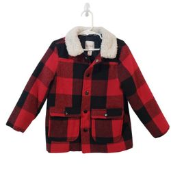 CAT & JACK Toddler Boys Red Black Buffalo Plaid Faux Fur Jacket Size 4T Snaps