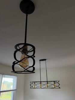 Metal chandelier and matching pendants