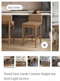 Nathan James Gracie Set of 2 Wood Faux Suede Counter Height Bar Stool Light Brown