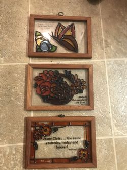 Vintage Stained Glass Biblical framed pictures