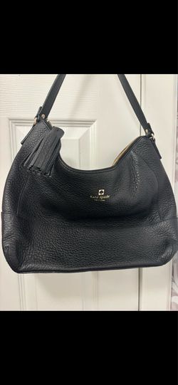 Kate Spade New York black leather hobo bag with pebbled texture