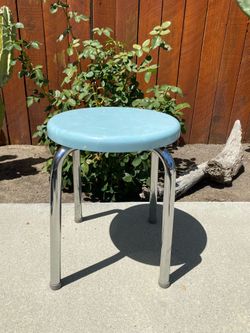Vintage Mid Century Turquoise Chrome Foot Stool