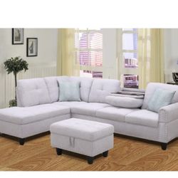 BRAND NEW SECTIONAL COUCH WITH CUP HOLDERS IN ORIGINAL BOX