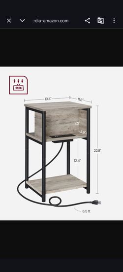 Side Table with Charging Station – Greige & Black