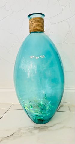 Oversized Turquoise Glass Floor Floor Vase