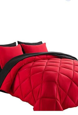 Cosybay 7-Piece Reversible Comforter Set Queen Red Black Down Alternative