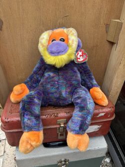 TY Bananas Original Beanie Buddy 2000 Orangutan Plush Toy Purple Orange Retired