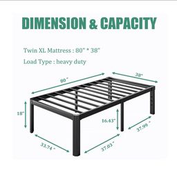 18 Inch High Twin XL Bed Frame No Box Spring Needed, Platform Metal XL Twin Bed Frame, Heavy Duty, Easy Assembly, Noise Free, Black