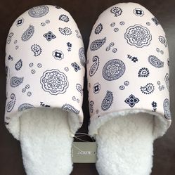 (NEW) (1 AVAILABLE) WOMEN’S J.CREW SHERPA-LINED COTTON SLIPPERS - SIZE: 9 (MSRP: $39.50)  