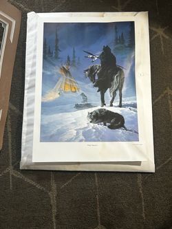 Hermon Adams "Night Shadows" Native American Matted Lithograph Print