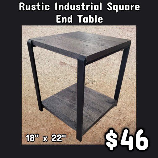 NEW Rustic Industrial Square End Table: Njft