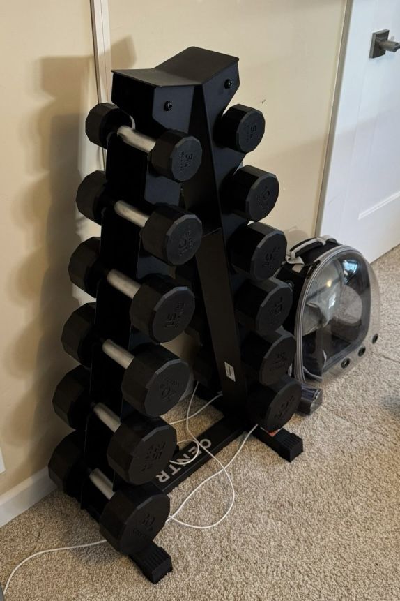Centr 12-Sided 210lb Rubber Dumbbell Set With Rack