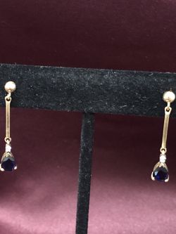 14 K GOLD EARRINGS WITH SAPPHIRE AND DIAMOND
