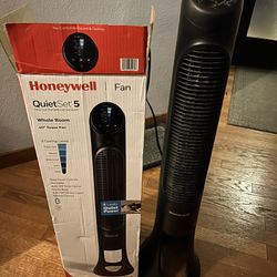 One Honeywell QuietSet Oscillating Electric Tower Stand Fan, Black