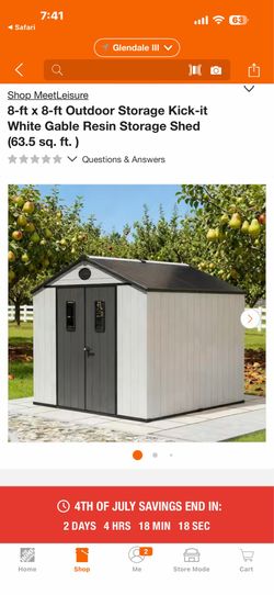 8-ft x 8-ft Outdoor Storage Kick-it White Gable Resin Storage Shed (63.5 sq. ft. )