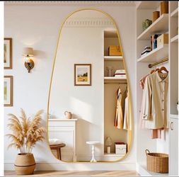 Antok 81"x41" Wavy Full-Length Mirror with Stand - Elegant Floor Mirror, Shatterproof, Freestanding/Wall Mount, for Bedroom, Dressing Room, Reinforced