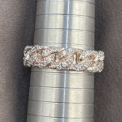 Solid 925 Sterling Silver Iced Cuban Chain Ring Size 12.5