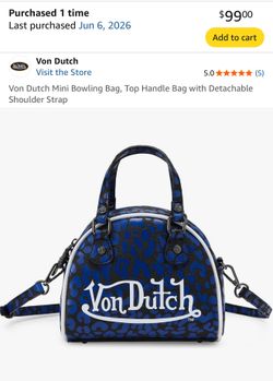 Von Dutch Mini Bowling Bag, Top Handle Bag with Detachable Shoulder Strap
