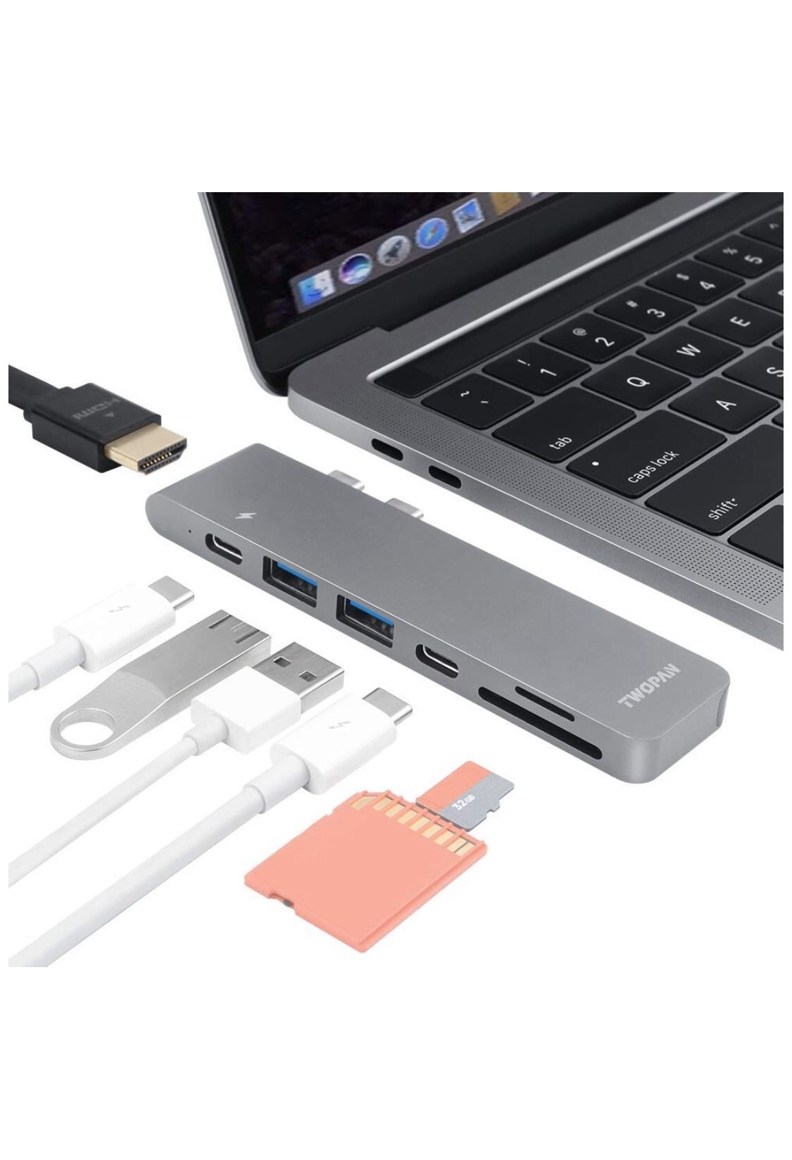 TWOPAN USB C Hub T8-H, USB-C to USB 3.0/4K HDMI Adapter USB-C Digital AV Multiport Adapter Compatible with MacBook Air 2019/2018, MacBook Pro 2019/20