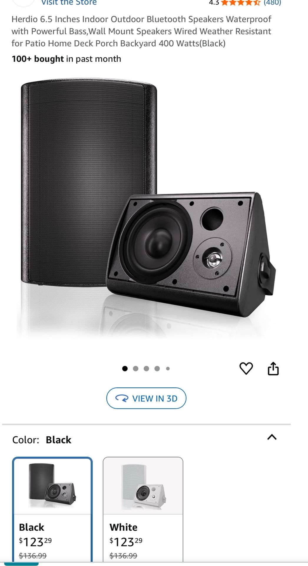 Herdio 6.5 Inches Indoor Outdoor Bluetooth Speakers Waterproof w Powerful Bass