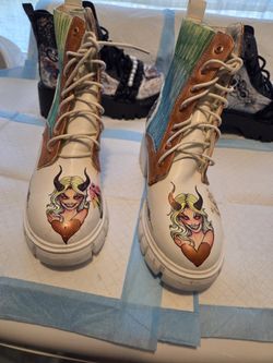 White Combat Boots With Halloween Theme