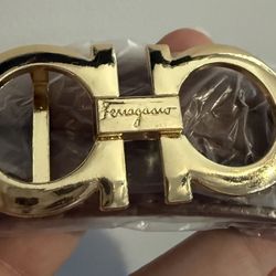 Ferragamo Designer Rich Brown Leather Belt With Gold Brand Logo Metal Buckle *Read Description Fully!*