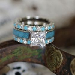 R260- 3 Pcs Set Luxury Turquoise Stone Ring!