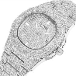 Unisex Diamond Watch Bling Iced-Out Watch Oblong Wristwatch Crystal Quartz Watch