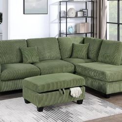 3pcs Sectional Sofa w/storage ottoman & Usb connection
