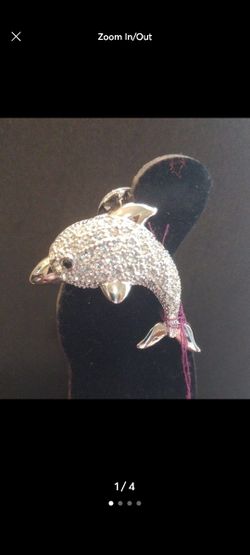 Platinum Plated Cubic Zirconia Dolphin Pin