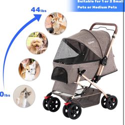 Ingborsa Cochecito para perros y gatos con cuatro ruedas y cubierta climática, con cesta de almacenamiento para perros y gatos pequeños y medianos. Ca