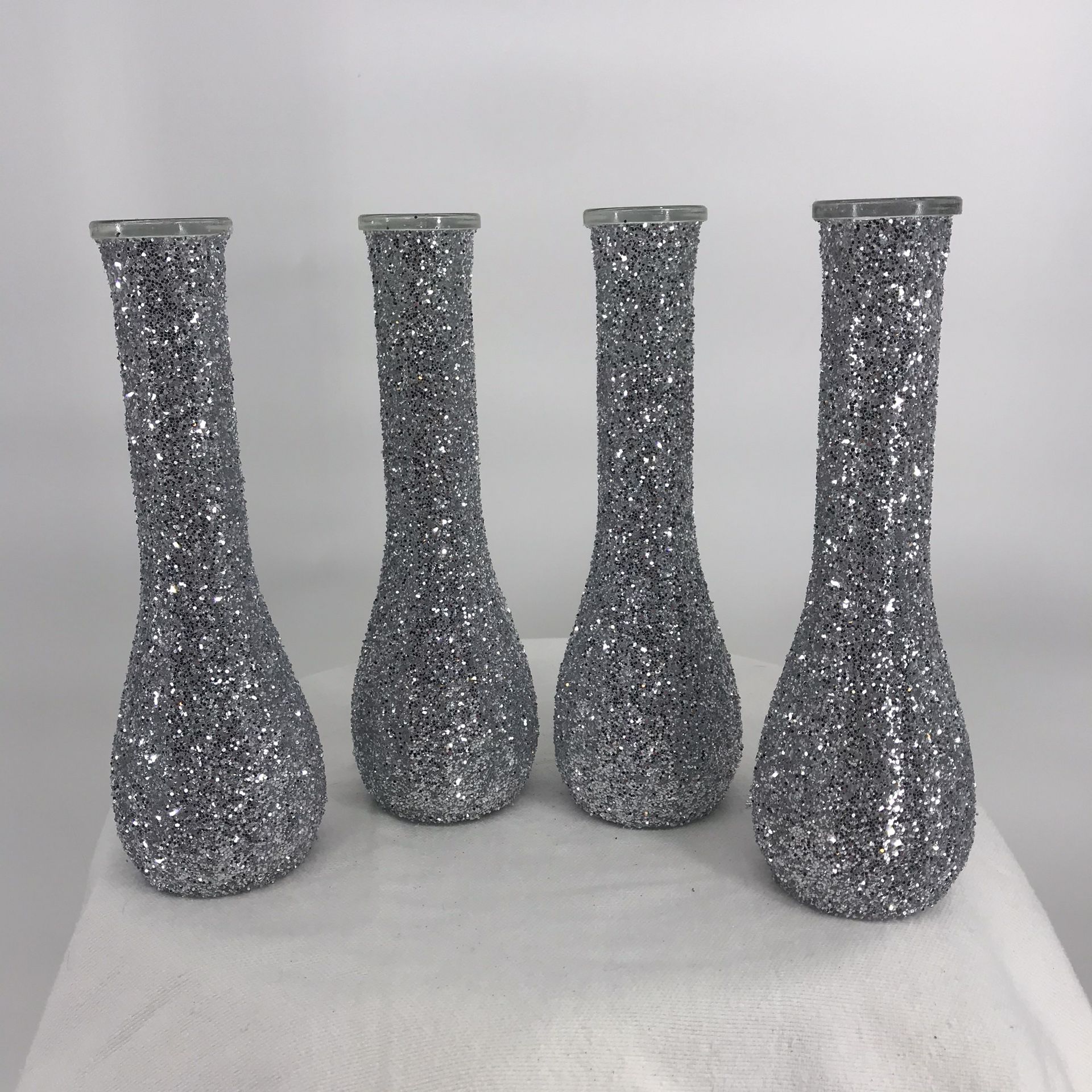 Silver glittered bud vases