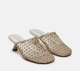 Steve Madden Gold Metallic Mesh Leather Slide Wedge Sandals Size Women's 10