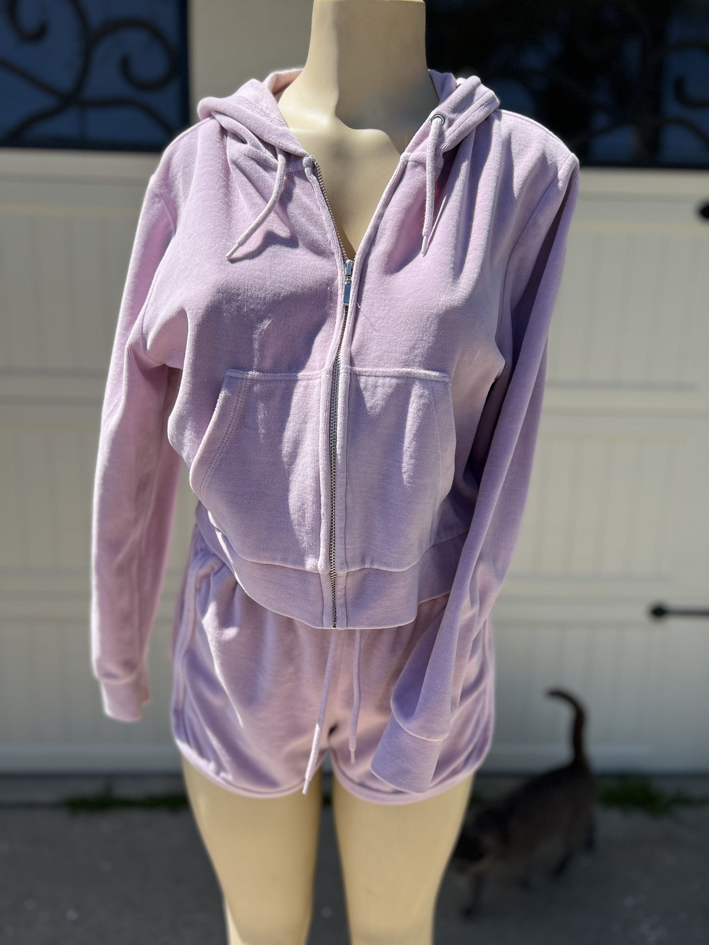 pink velour shorts set size medium