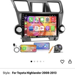 4G+64G Car Radio Stereo for Toyota Highlander 2008-2013, Wireless Carplay&Android Auto with Android 12 Support Bluetooth/Voice Control/GPS/WiFi/Back-u