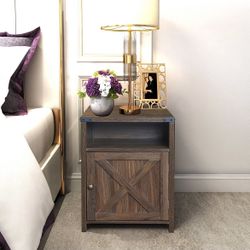 NEW（Dark Walnut) Farmhouse Nightstand End Table Side Table with Cabinet and Shelves
