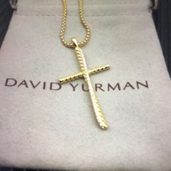 David Yurman Gold Cross necklace With Diamonds 